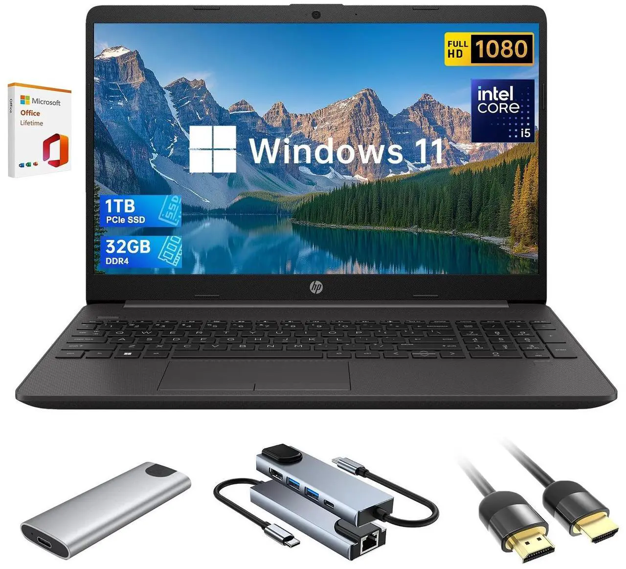 Main image of HP 15.6" FHD Laptop 16GB RAM 512 SSD, Intel Core i5-1335U(10 Cores 12 Threads) , Windows 11 Pro Laptop Computer for Business, College Student, HDMI, WIFI 6, include Lifetime Office
