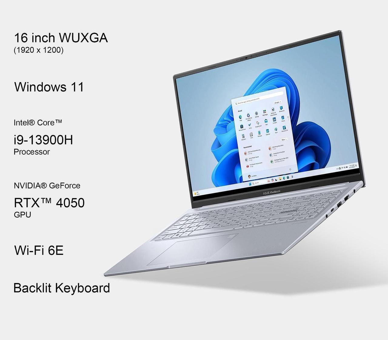 Alt view image 2 of 7 - ASUS VivoBook Pro 16 Laptop, 16" WUXGA Display, Intel Core i9-13900H, NVIDIA RTX 4050, 48GB RAM, 1TB SSD, WiFi 6E, Backlit Keyboard, 2.4GHz Wireless Headset, Windows 11