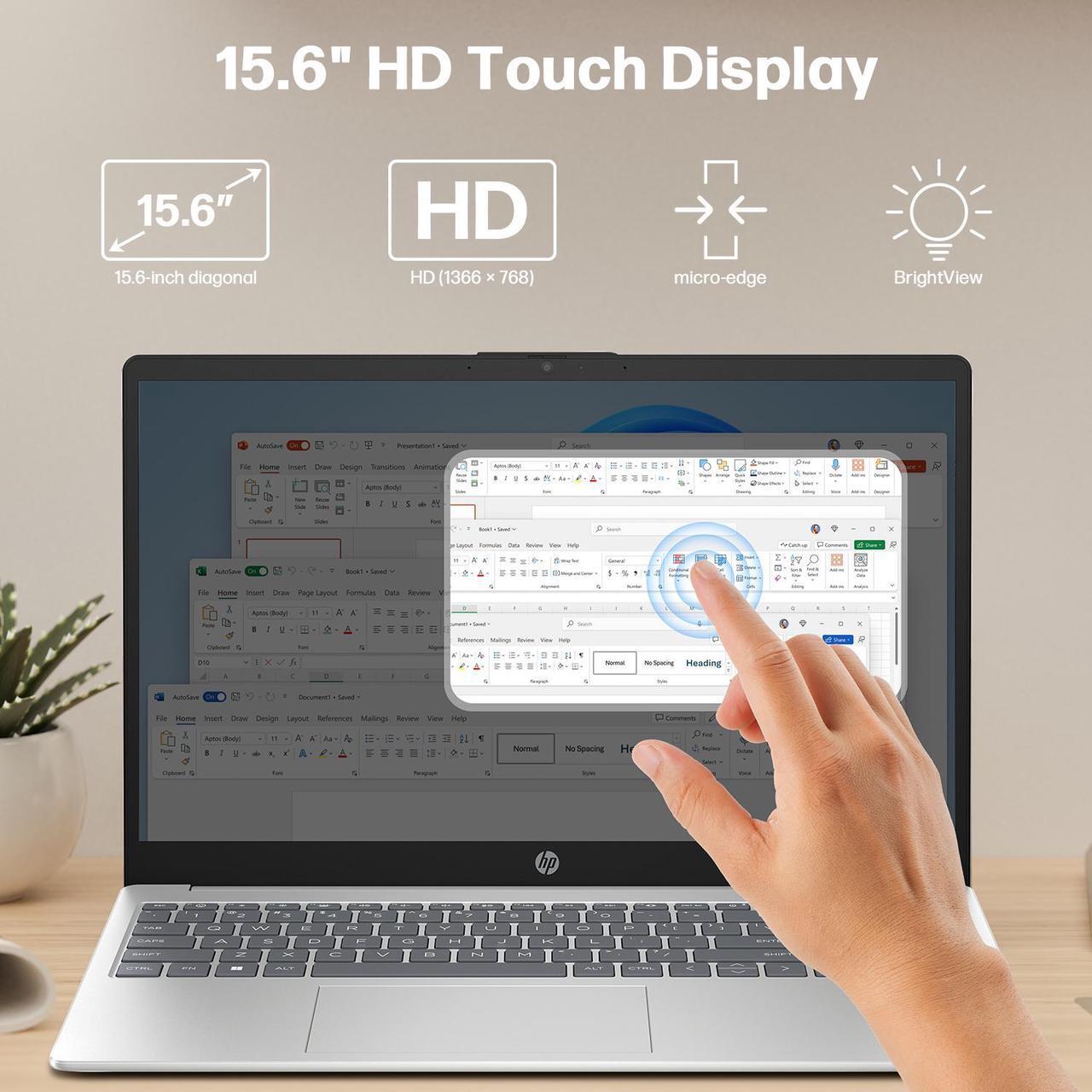Alt view image 4 of 7 - HP 2025 New 15.6" HD Touchscreen Laptop, Intel i3-1315U, 32GB RAM, 1TB SSD + 256GB Portable SSD, AI Copilot, Office Lifetime, Bundle with Docking Station & HDMI, For Business & Student, Windows 11