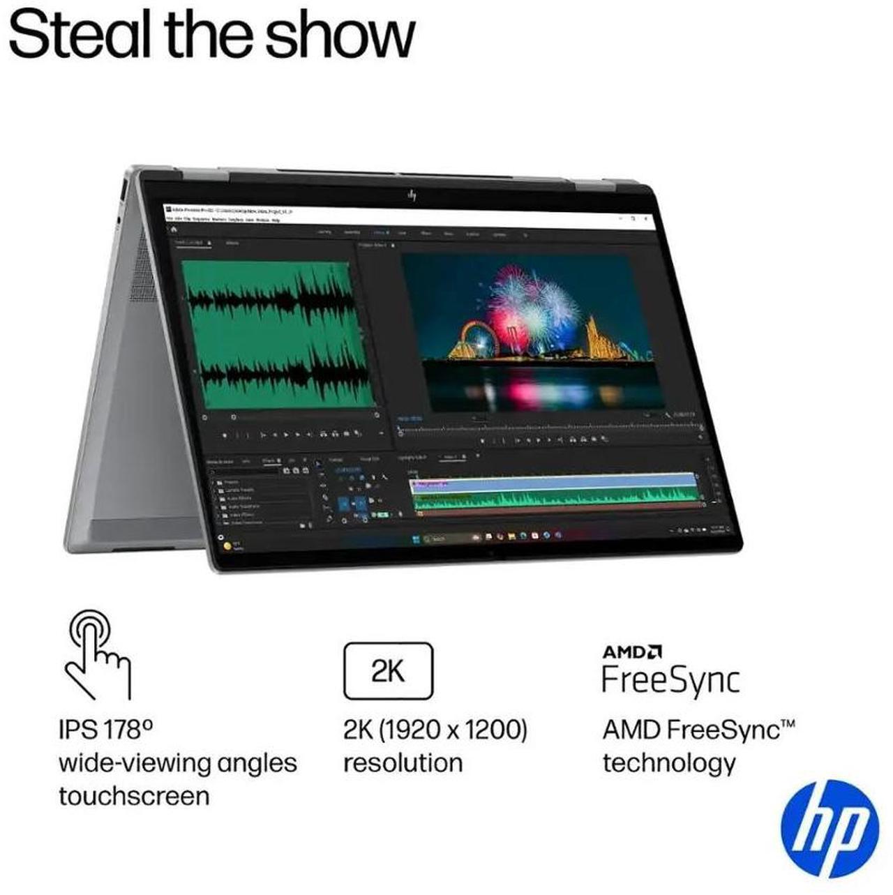 Alt view image 4 of 7 - HP OmniBook X Flip Copilot+ PC Laptop Computer, 2-in-1 16" Touchscreen Laptop, AMD Ryzen AI 5, 16GB RAM, 512GB SSD + 1TB Portable HDD, with Microsoft Surface Pen, USB Hub, Backlit KB, WiFi 6E, Win 11