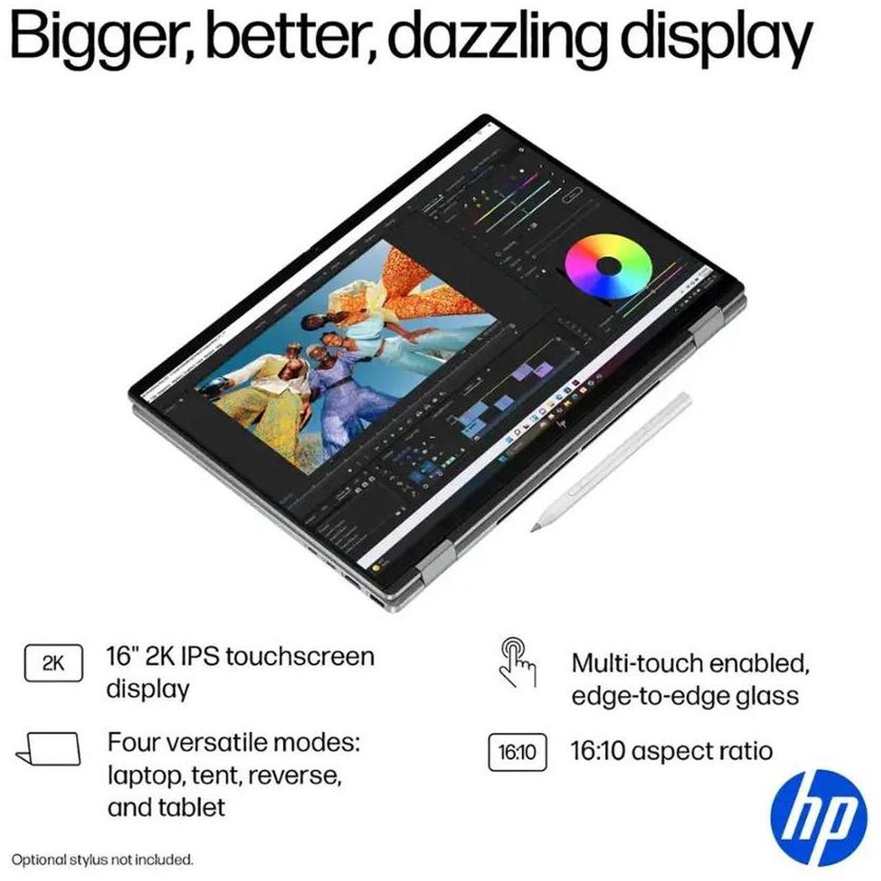 Alt view image 6 of 7 - HP OmniBook X Flip Copilot+ PC Laptop Computer, 2-in-1 16" Touchscreen Laptop, AMD Ryzen AI 5, 16GB RAM, 512GB SSD + 1TB Portable HDD, with Microsoft Surface Pen, USB Hub, Backlit KB, WiFi 6E, Win 11