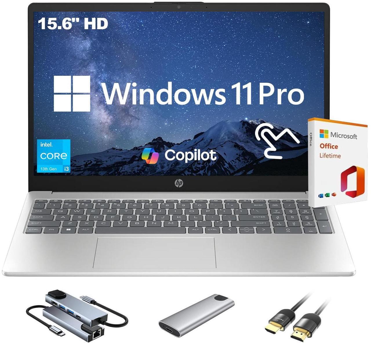 Main image of HP 2025 New 15.6" HD Touchscreen Laptop, Intel i3-1315U, 32GB RAM, 2TB SSD + 256GB Portable SSD, AI Copilot, Office Lifetime, Bundle with Docking Station & HDMI, Windows 11 Pro