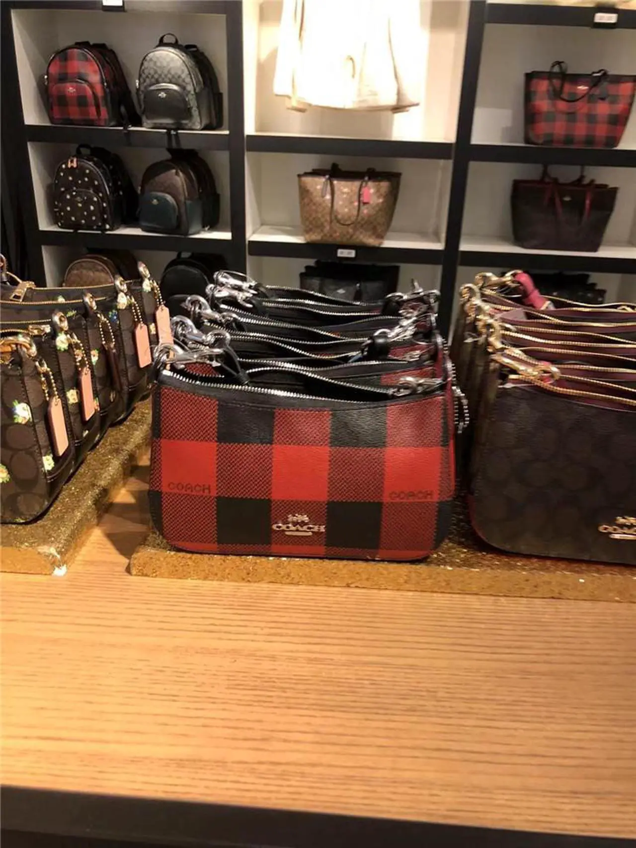 Main image of COACH C6818 Jes Baguette With Buffalo Plaid Print Black 1941 Red Multi