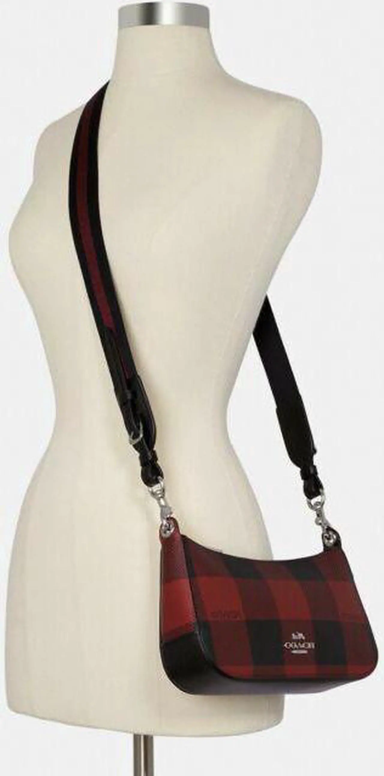 Alt view image 4 of 4 - COACH C6818 Jes Baguette With Buffalo Plaid Print Black 1941 Red Multi