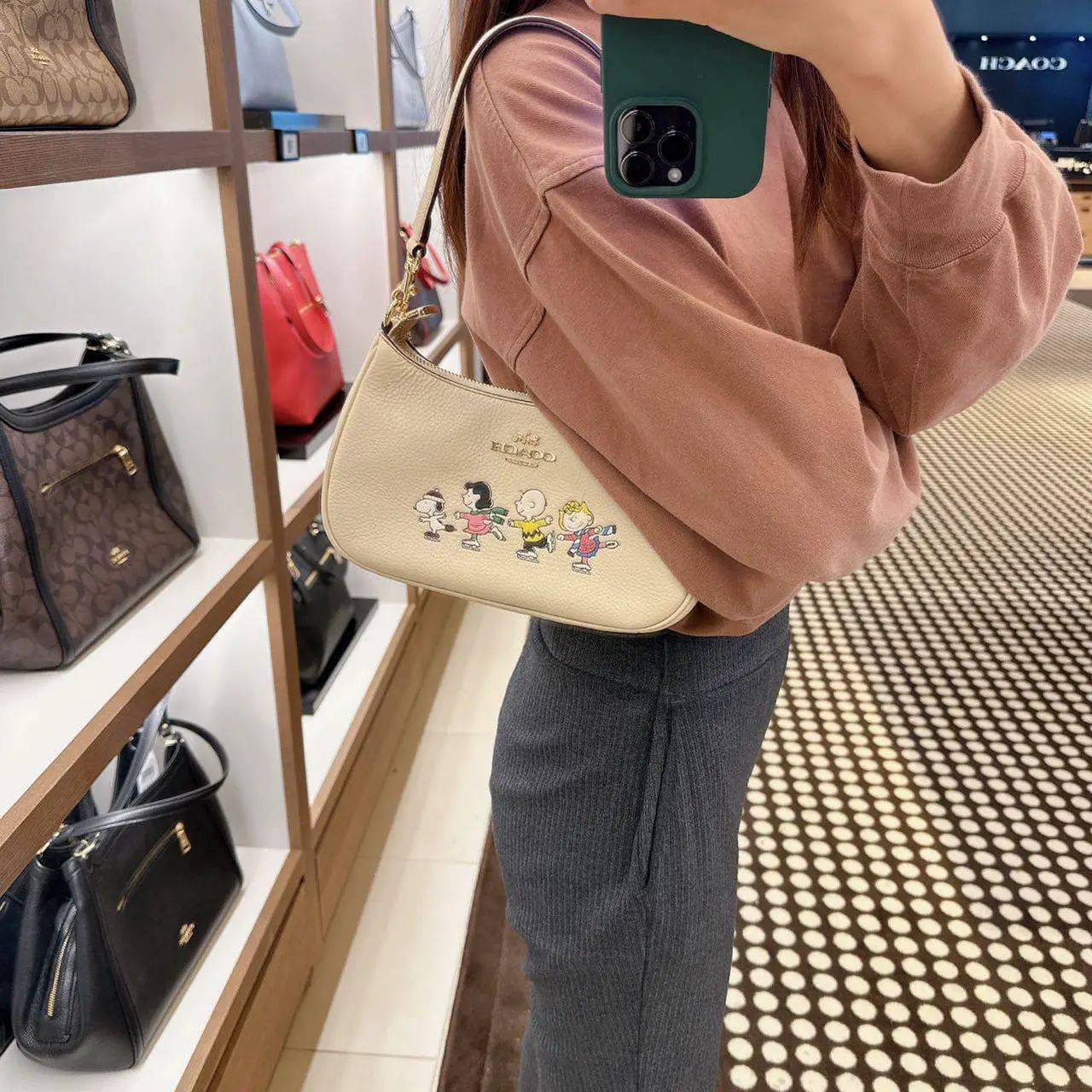 Main image of Coach CE861 Coach X Peanuts Teri Shoulder Bag With Snoopy In Gold/Ivory Multi