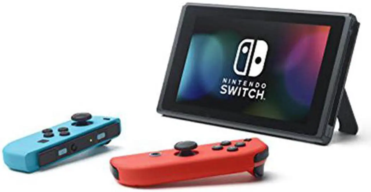 Alt view image 2 of 6 - Nintendo Switch 4 items Bundle: Nintendo Switch 32GB Console Neon Red and Blue Joy-con, 64GB Micro SD Memory Card and an Extra Nintendo Switch Pro Wireless Controller, Super Mario Odyssey