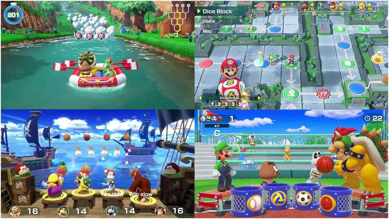 Alt view image 4 of 6 - Nintendo Switch Mario Party Bundle: Super Mario Party, Mario Kart 8 Deluxe and Nintendo Switch 32GB Console with Neon Red and Blue Joy-Con