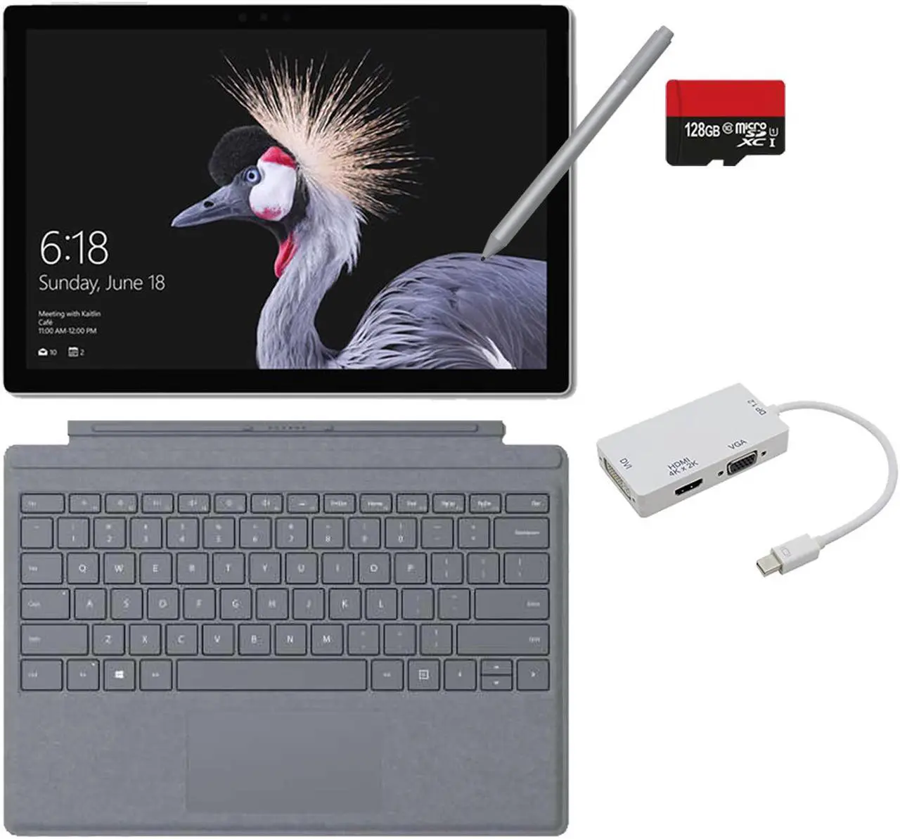 Main image of 2017 New Surface Pro Bundle (5 Items): Core i5 8GB 256GB Tablet, Surface Pro Signature Type Cover Platinum, New Surface Pen Platinum, 128GB Micro SD Card, Mini DisplayPort Adapter