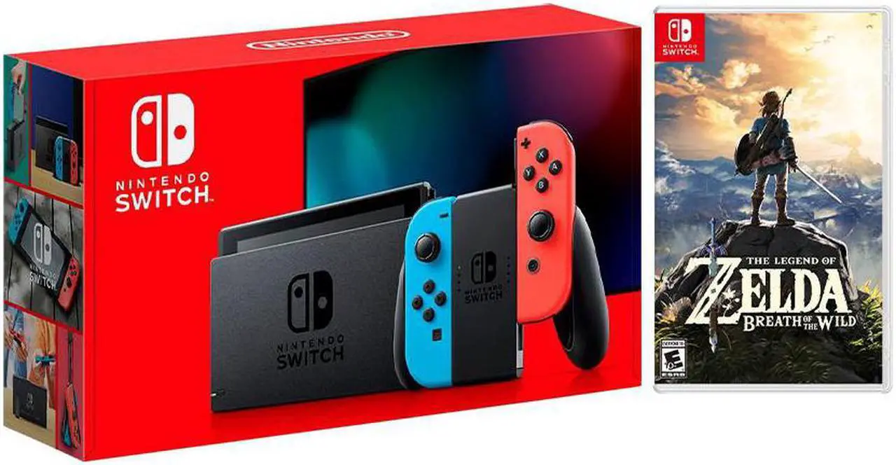 Main image of 2019 New Nintendo Switch Red/Blue Joy-Con Improved Battery Life Console Bundle with The Legend of Zelda: Breath of the Wild Game Disc - 2019 Best Game!
