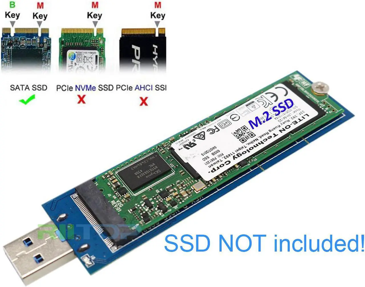 Alt view image 3 of 7 - RIITOP M.2 NGFF SSD to USB Adapter Enclosure Case, Use as Portable SSD, High Performance M.2 External Enclosure, For B Key SATA M.2 NGFF SSD  2230 2242 2260 2280mm