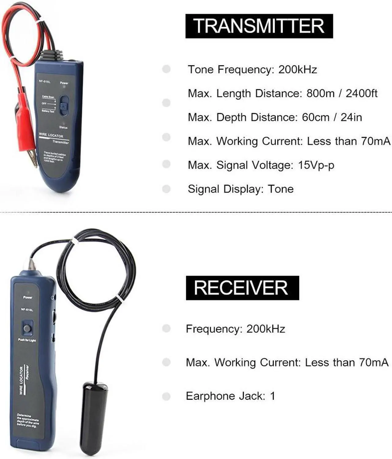 Alt view image 4 of 7 - Underground Wire Locator NF-816L Underground Cable Detection Instrument Concealed Wiring Line Finder Rechargeable Wire Finder 24