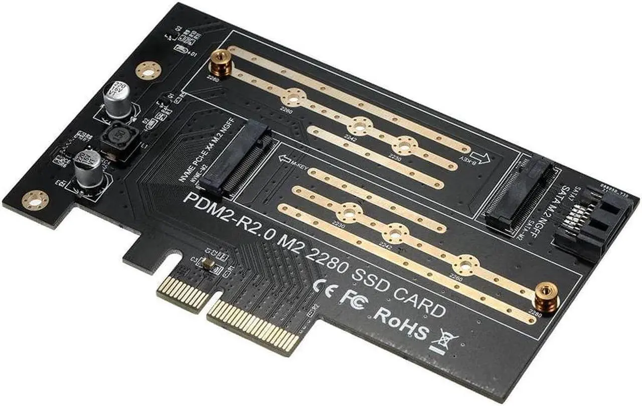 Alt view image 4 of 7 - M.2 NVME to PCI-E X4 Expansion Card SSD Adapter Card with M.2 M-key B-key Interfaces Support NVME SATA Dual Protocol