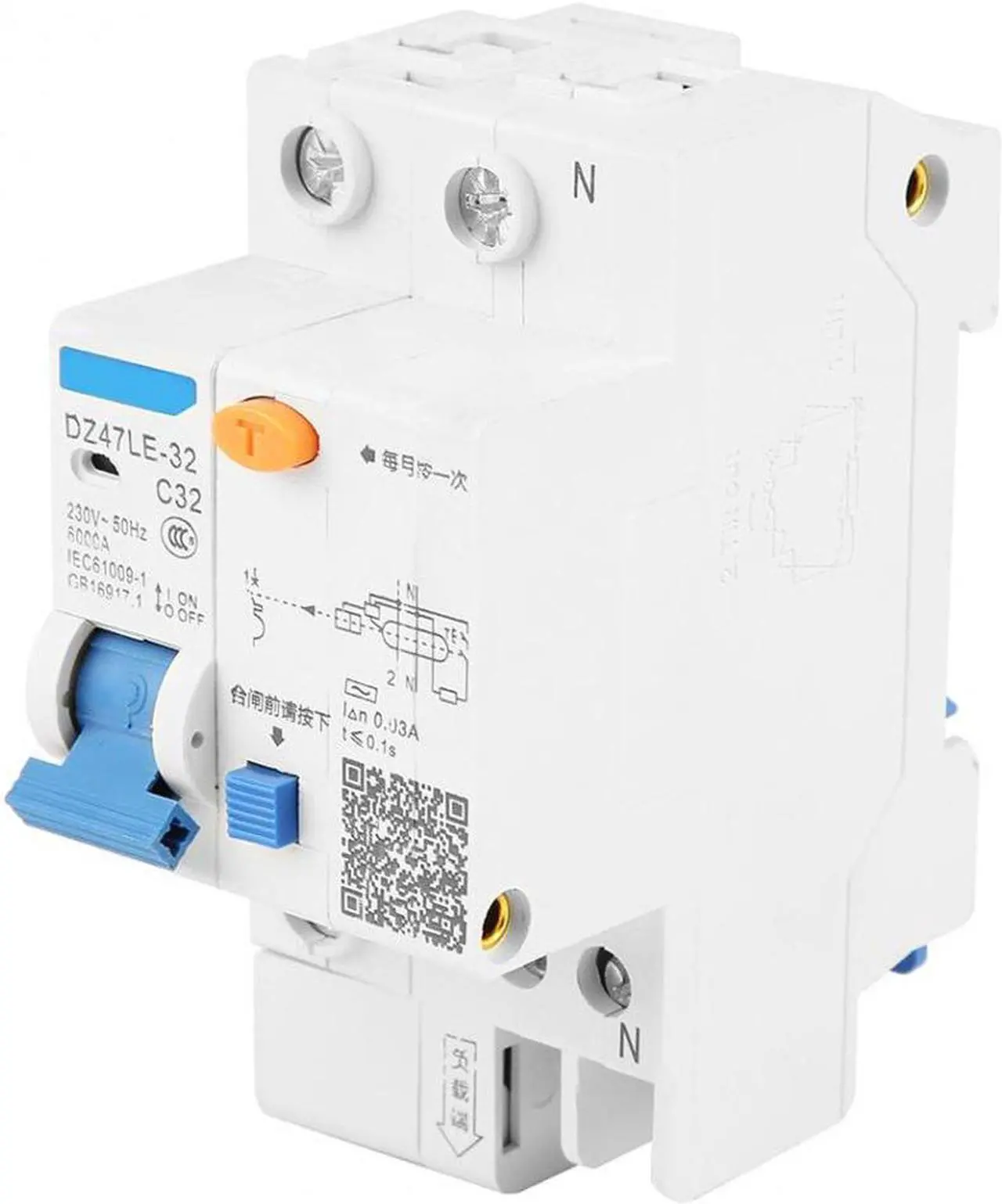 Alt view image 2 of 7 - Current Circuit Breaker DZ47LE-32 1P+N C32 RCCB Residual Current Circuit Breaker 30mA 230V