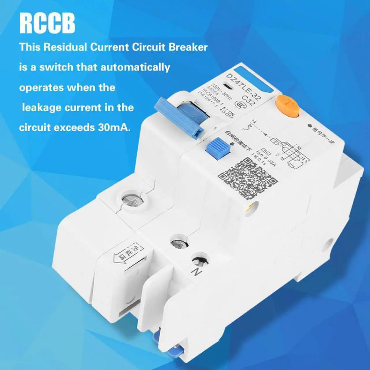Alt view image 5 of 7 - Current Circuit Breaker DZ47LE-32 1P+N C32 RCCB Residual Current Circuit Breaker 30mA 230V