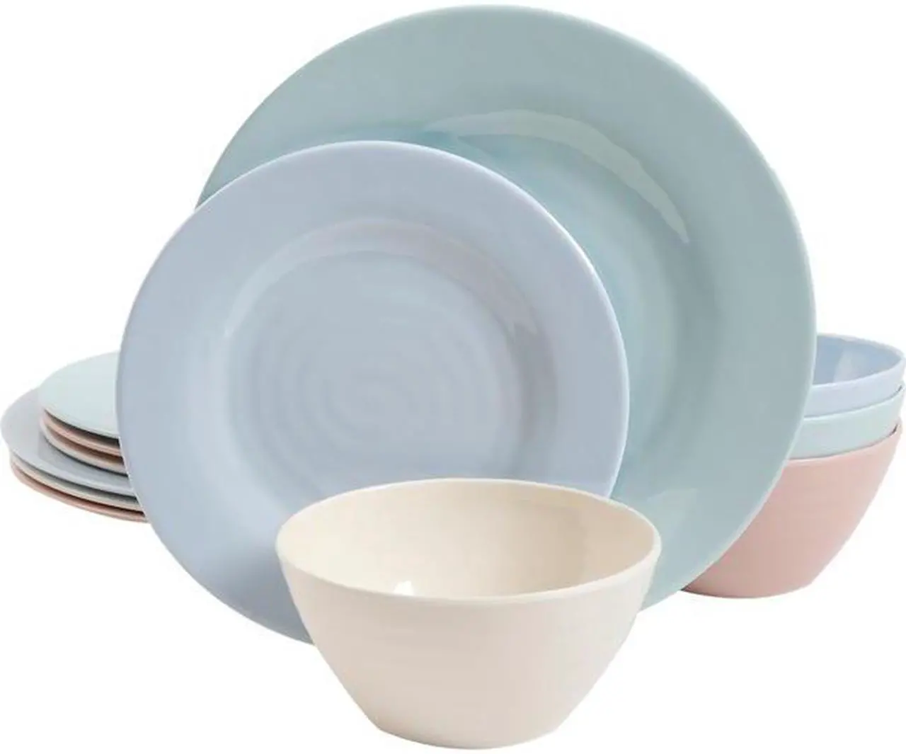 Main image of Gibson 123339.12 Brist Melamine 12 Piece Dinnerware Set Pastel