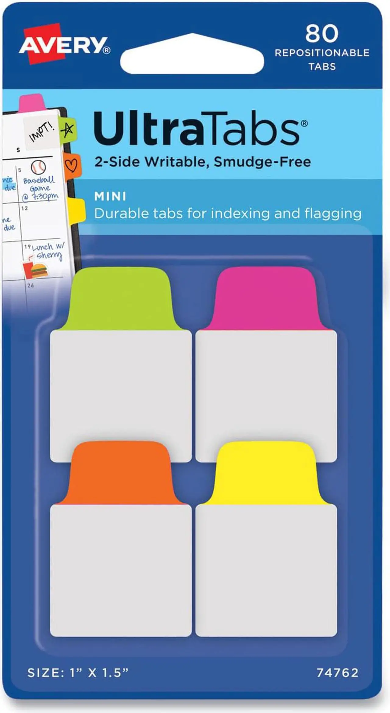 Alt view image 13 of 18 - Ultra Tabs Repositionable Tabs 1 x 1.5 Neon:Green Orange Pink Yellow 80/Pk