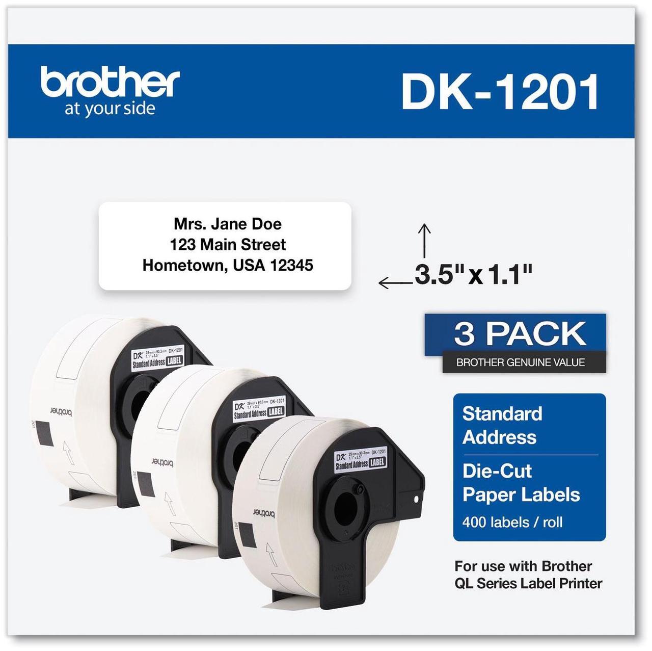 Main image of Brother Genuine DK1201 DieCut Standard Rolled Address Labels for QL Printers 3Pk