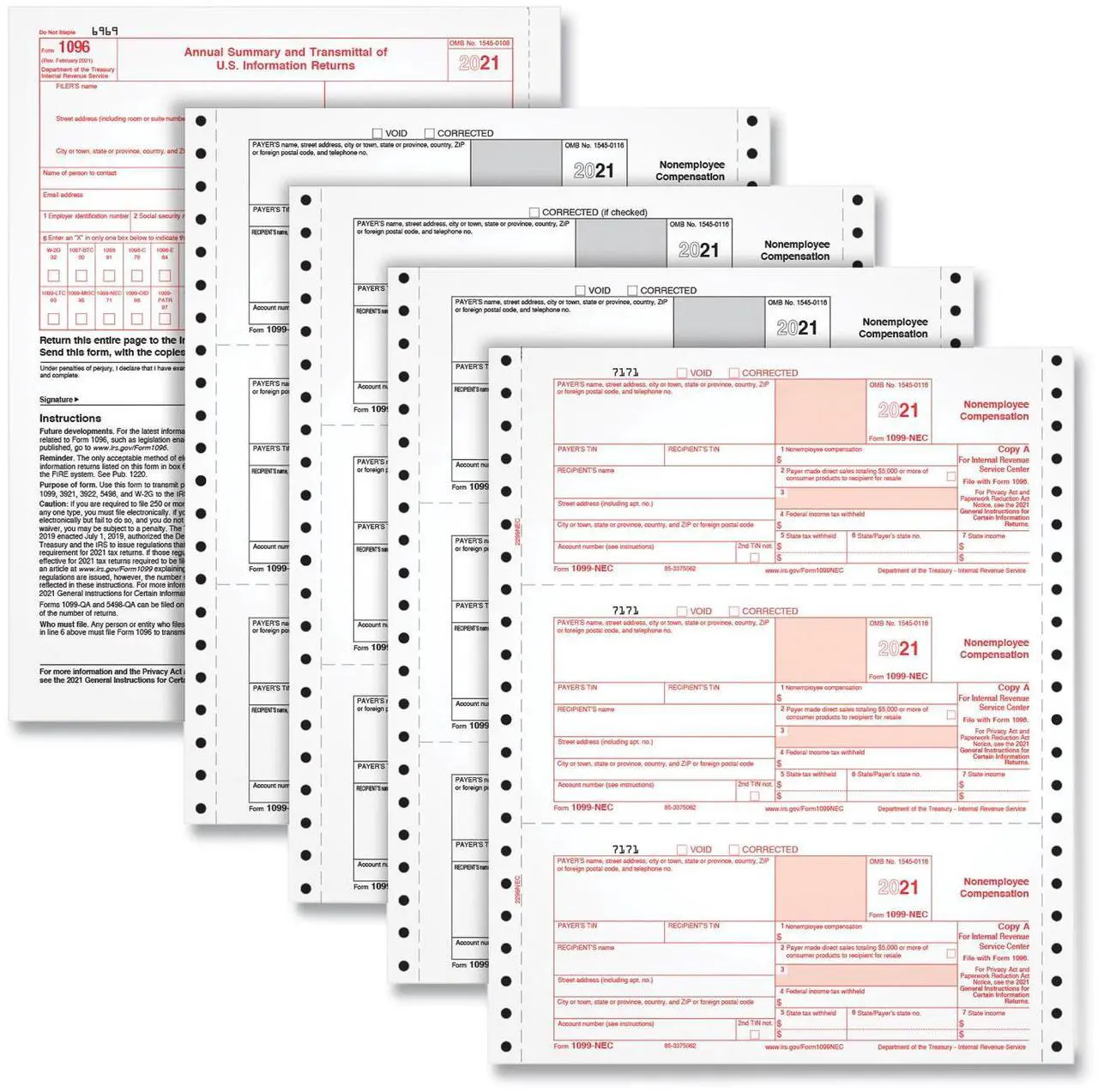 Main image of 4-Part 1099-NEC Continuous Tax Forms, 8.5 x 11, 24/Pack 2299NEC