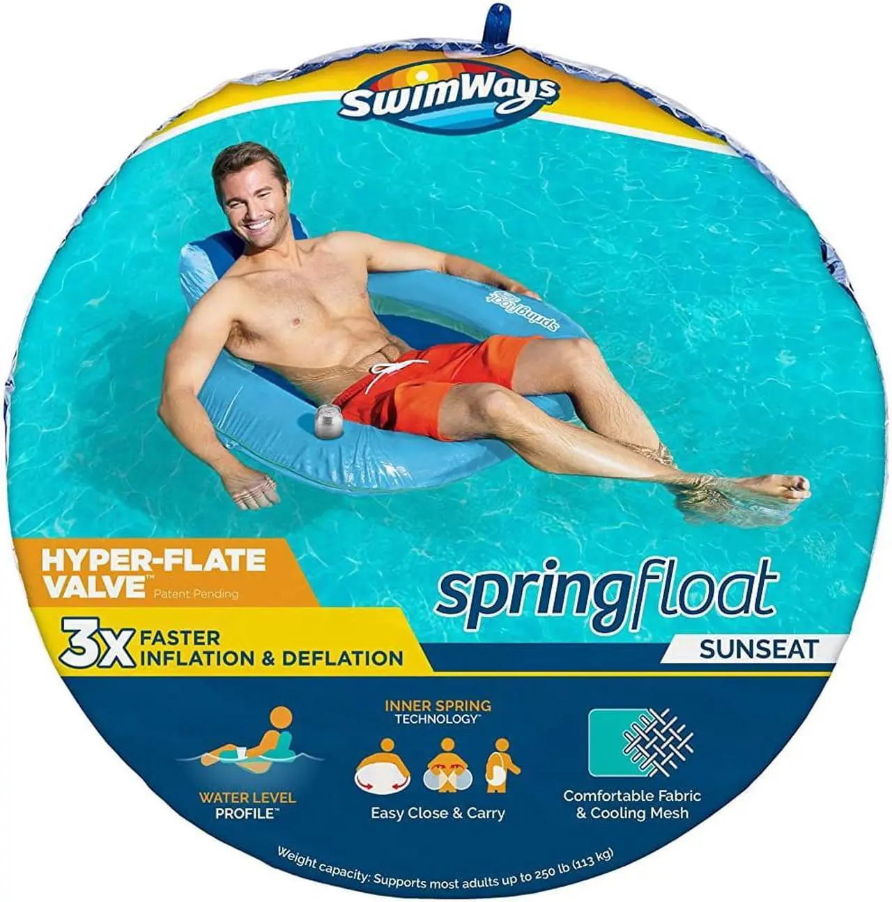 Alt view image 8 of 14 - SwimWays Spring Float SunSeat Water Pool Summertime Relaxation Lounge Seat, Blue