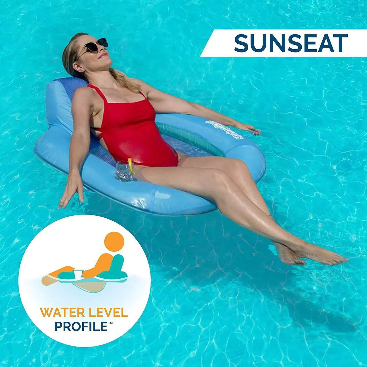 Alt view image 12 of 14 - SwimWays Spring Float SunSeat Water Pool Summertime Relaxation Lounge Seat, Blue