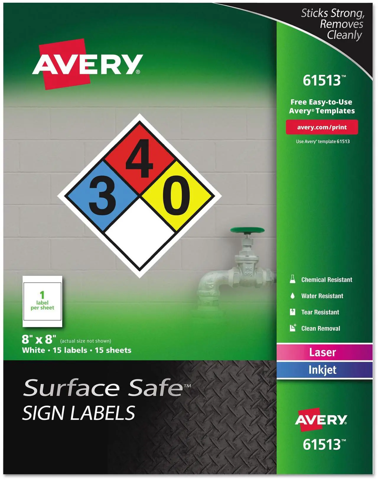 Alt view image 9 of 9 - Avery 61513 (7278261513) Surface Safe Sign Labels, 8.00" x 8.00", Removable Adhesive, Water & Chemical Resistant, Pack of 15