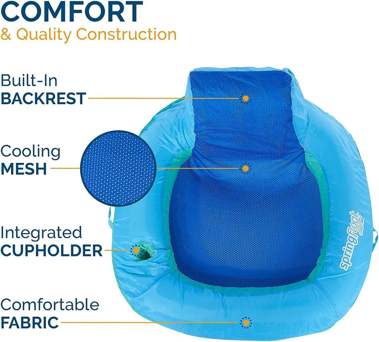 Alt view image 9 of 14 - SwimWays Spring Float SunSeat Water Pool Summertime Relaxation Lounge Seat, Blue