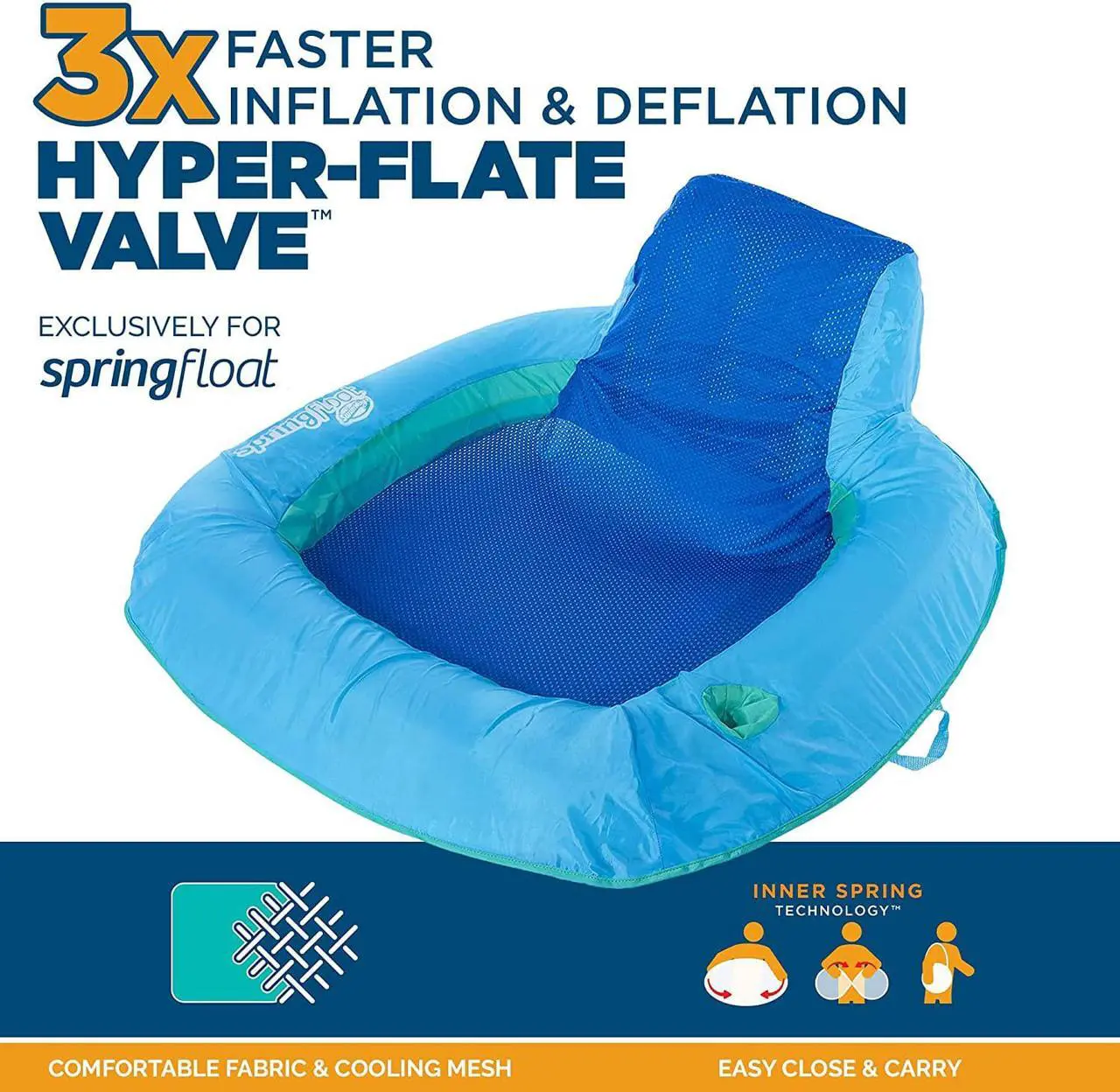Alt view image 10 of 14 - SwimWays Spring Float SunSeat Water Pool Summertime Relaxation Lounge Seat, Blue