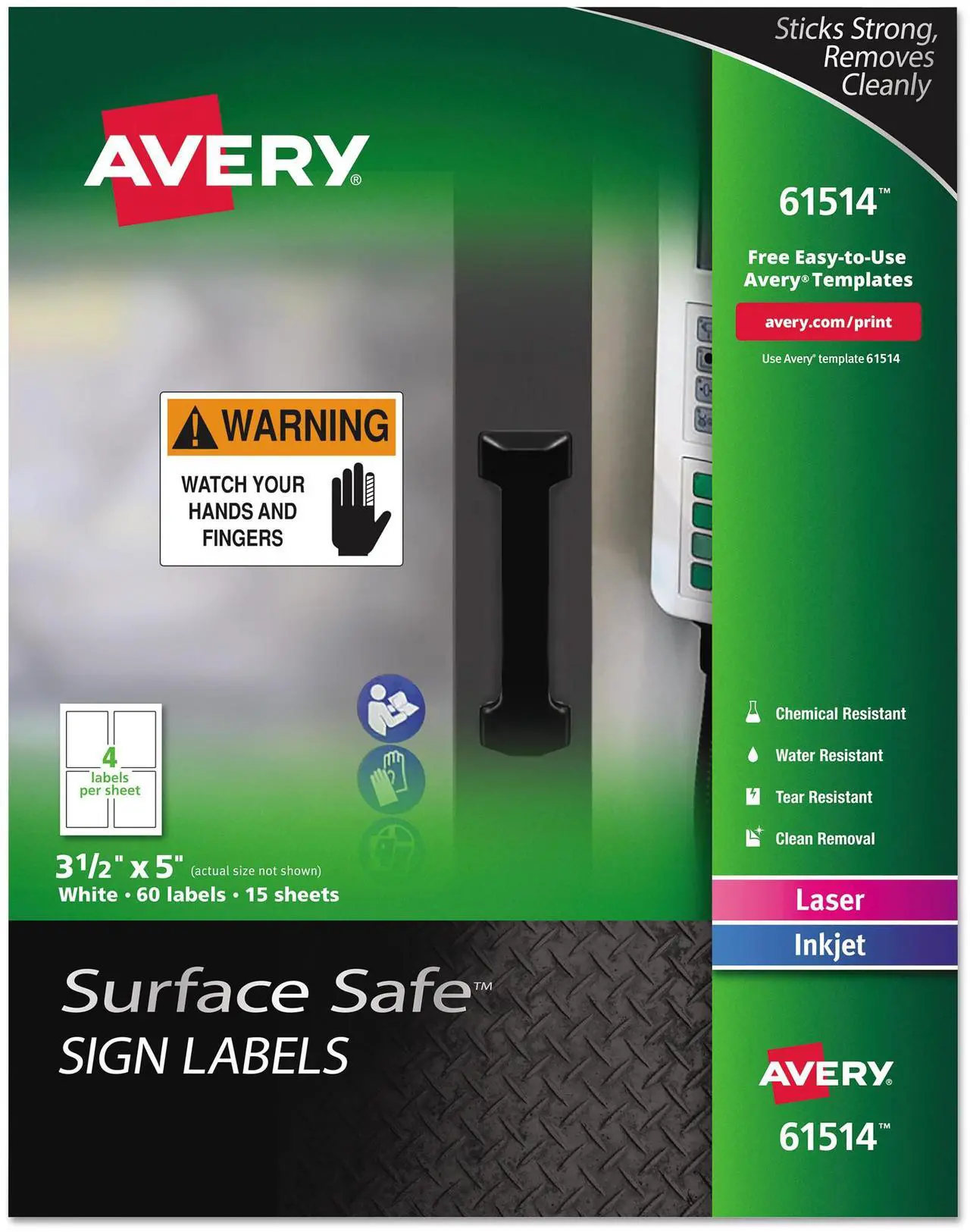 Alt view image 9 of 10 - Avery 61514 (7278261514) Surface Safe Sign Labels, 3.50" x 5.00", Removable Adhesive, Water & Chemical Resistant, Pack of 60
