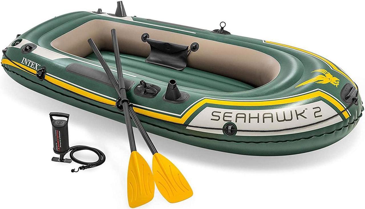 Alt view image 3 of 10 - Intex Seahawk 2 Inflatable 2 Person Floating Boat Raft Set with Oars & Air Pump