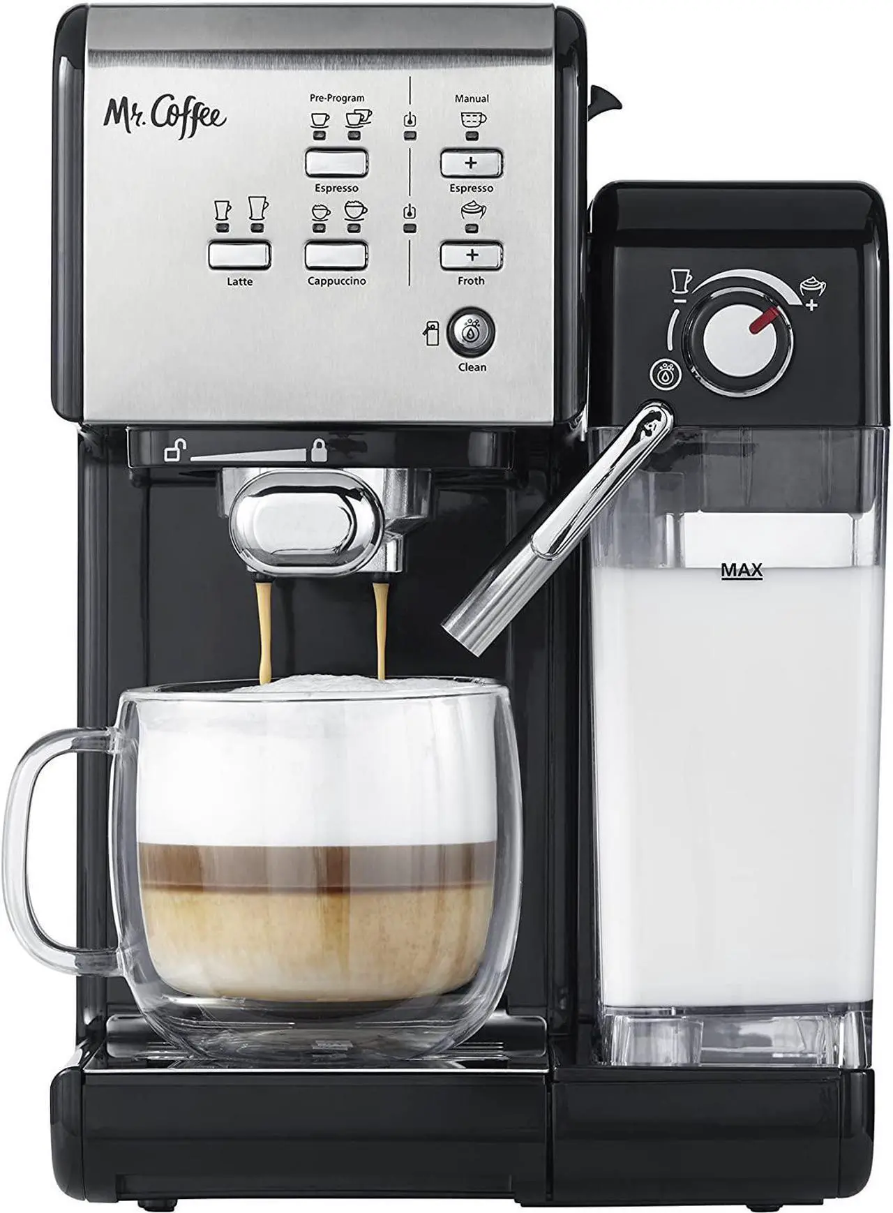 Alt view image 4 of 19 - Mr. Coffee Programmable Espresso & Cappuccino Machine with Automatic Milk Frother & 19-Bar Pump - Stainless Steel