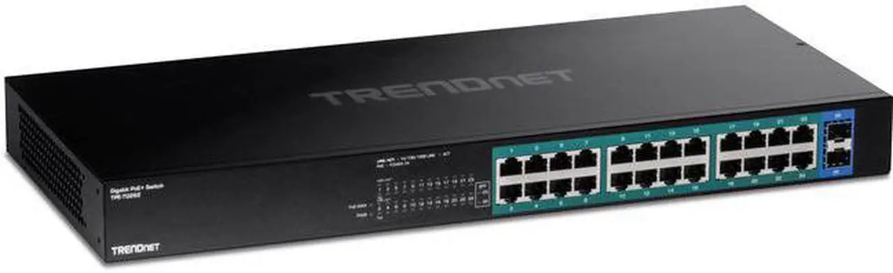 Alt view image 4 of 5 - TRENDnet 26-Port Gigabit PoE+ Switch, 24 x 30W PoE+ Ports, 2 Gigabit SFP Slots, 380W PoE Budget, 52Gbps Switching Capacity, 1U 19 Rack Mountable, Lifetime Protection, Black, TPE-TG262