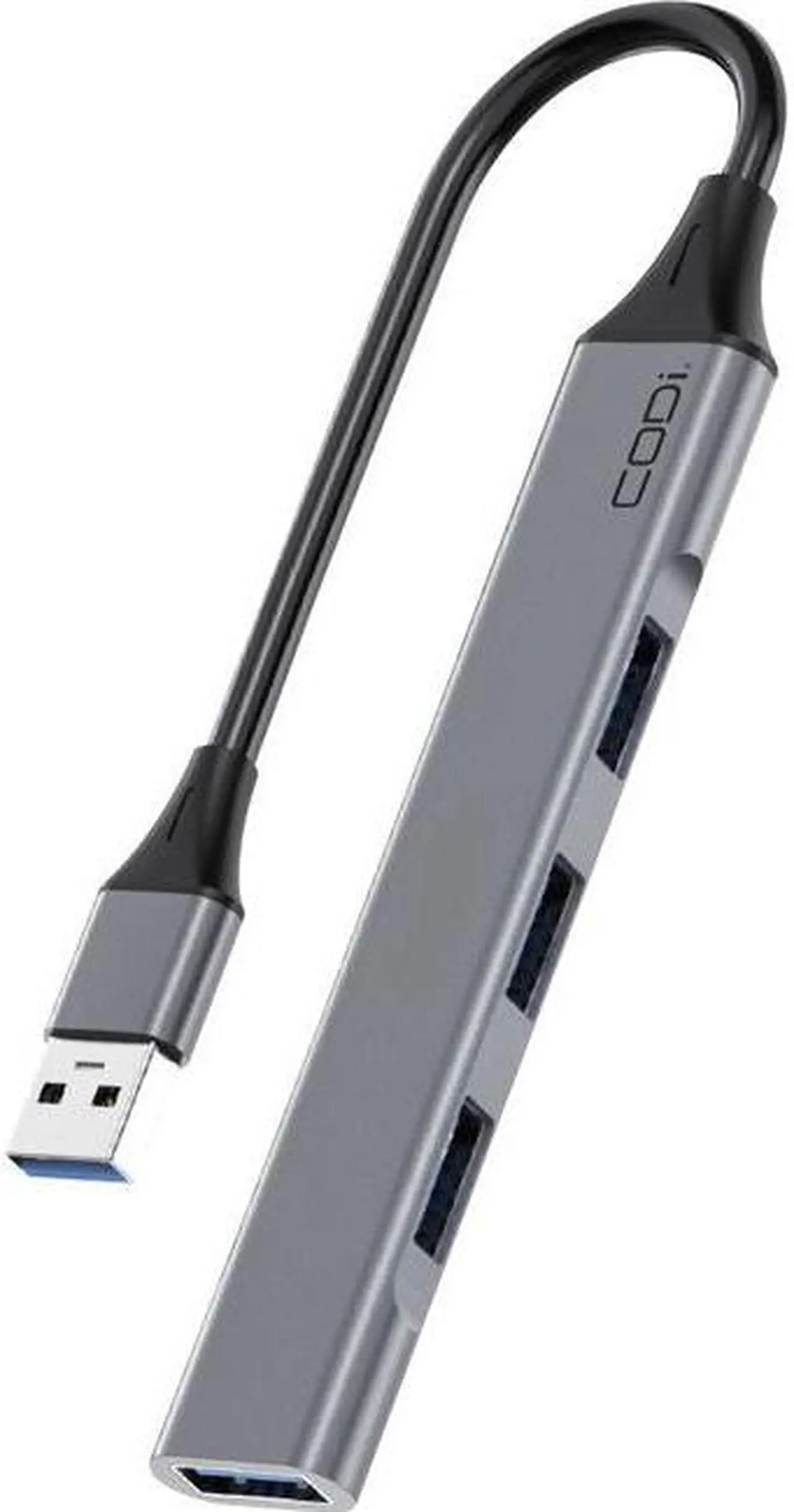 Alt view image 3 of 8 - Codi USB-A 4-Port Hub - for Computer - USB Type A - 4 x USB Ports - 1 x USB 2.0 - 2 x USB 3.0 - Gray - Wired