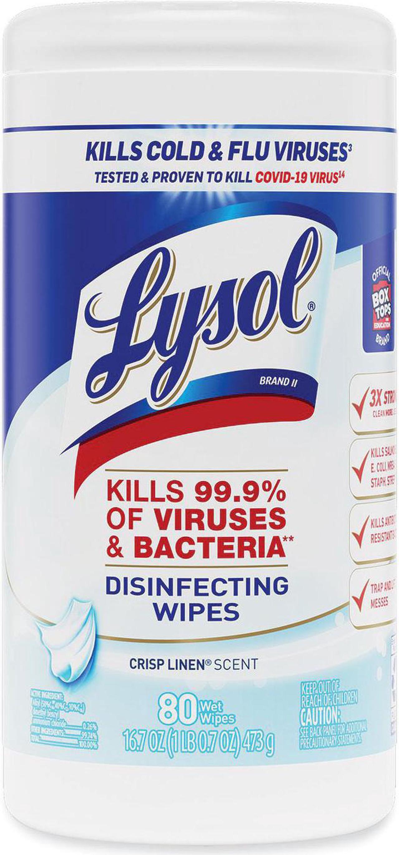 Alt view image 8 of 13 - LYSOL Brand Disinfecting Wipes Crisp Linen Scent 7 x 8 80/Canister 6 Canister/Carton 89346CT