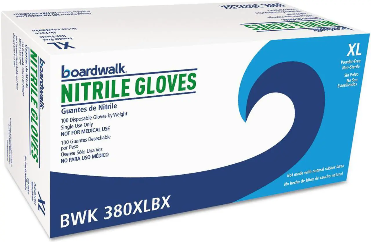 Alt view image 3 of 3 - Boardwalk Disposable General-Purpose Nitrile Gloves X-Large Blue 4 mil 100/Box 380XLBXA