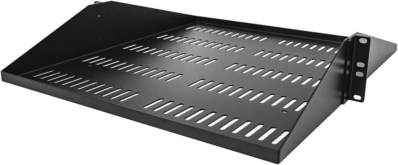 StarTech.com SHELF-2U-20-CENTER-V 2U Server Rack Shelf, Center Mounted Universal Vented Rackmount Cantilever Tray for 19" Network Equipment Rack, Heavy Duty Steel, 200lb Capacity, 20" Deep, Black