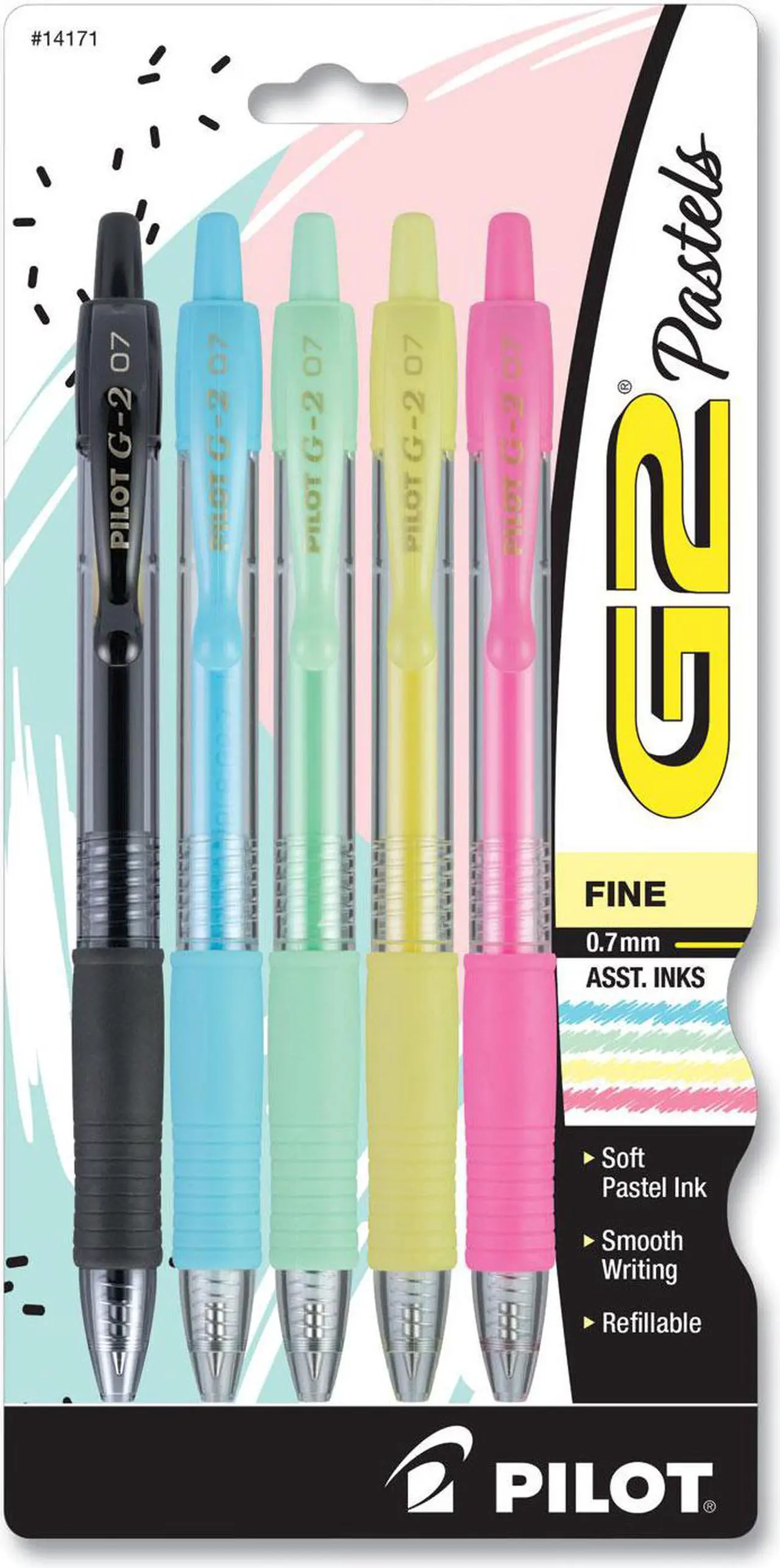 Main image of Pilot G2 Pastel Retractable Gel Pen Fine 0.7 mm Assorted Pastel Ink 5/Pack PIL14171