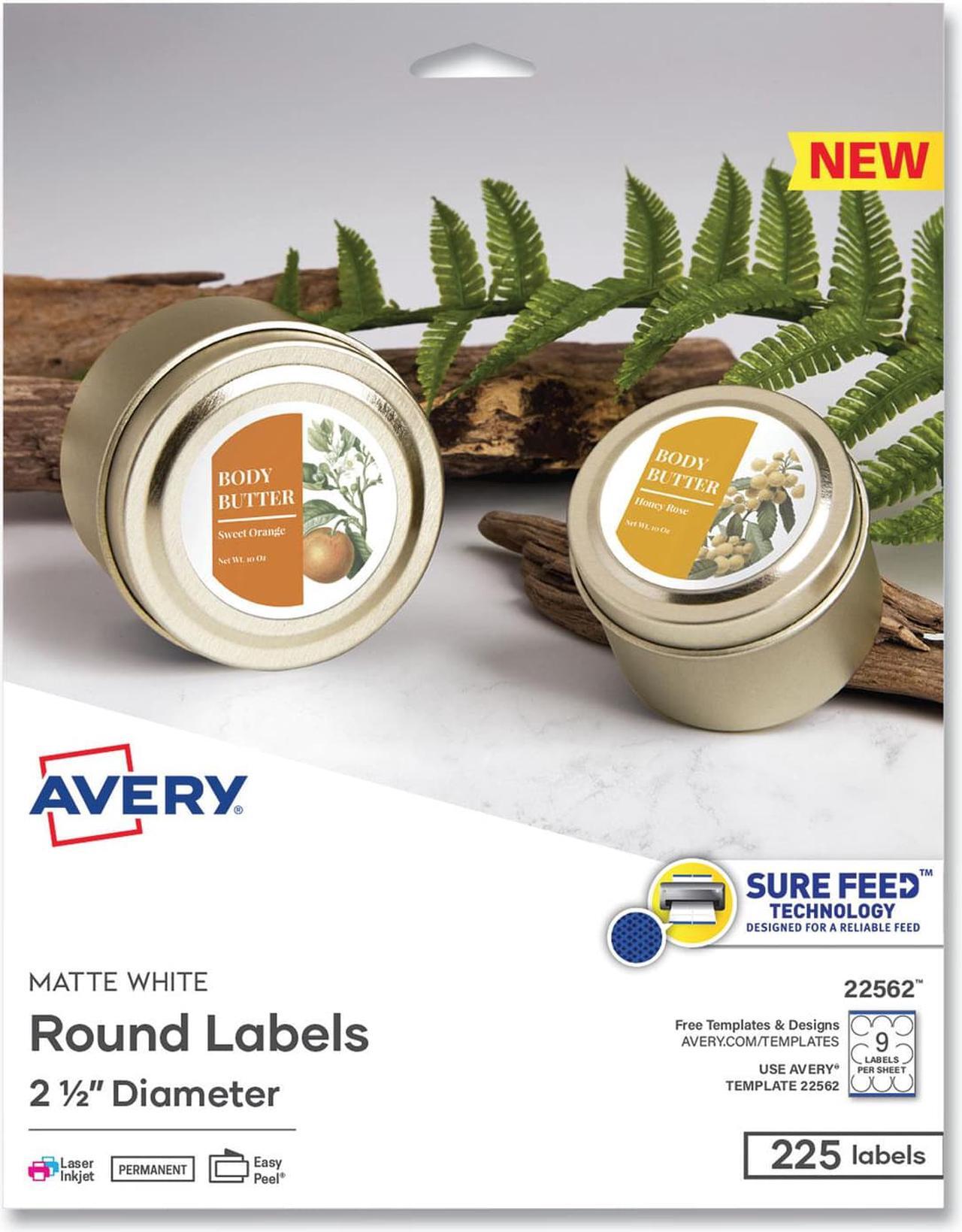Alt view image 8 of 8 - Avery Printable Round Labels, 2.5" Diameter, Matte White, 225 Customizable Labels (22562)