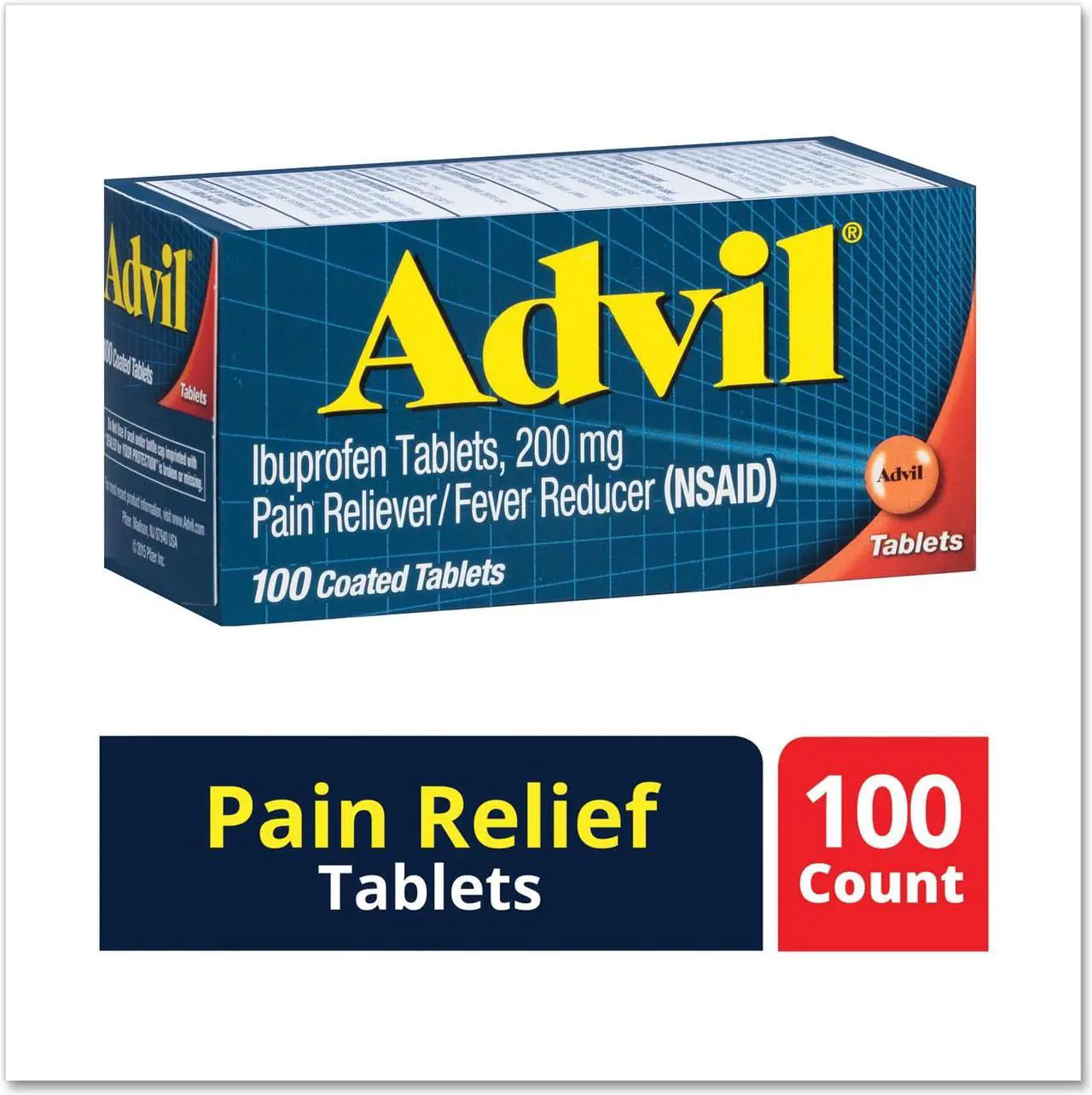 Alt view image 3 of 9 - advil 100 count pain reliever / fever reducer coated tablet, 200mg ibuprofen, temporary pain relief