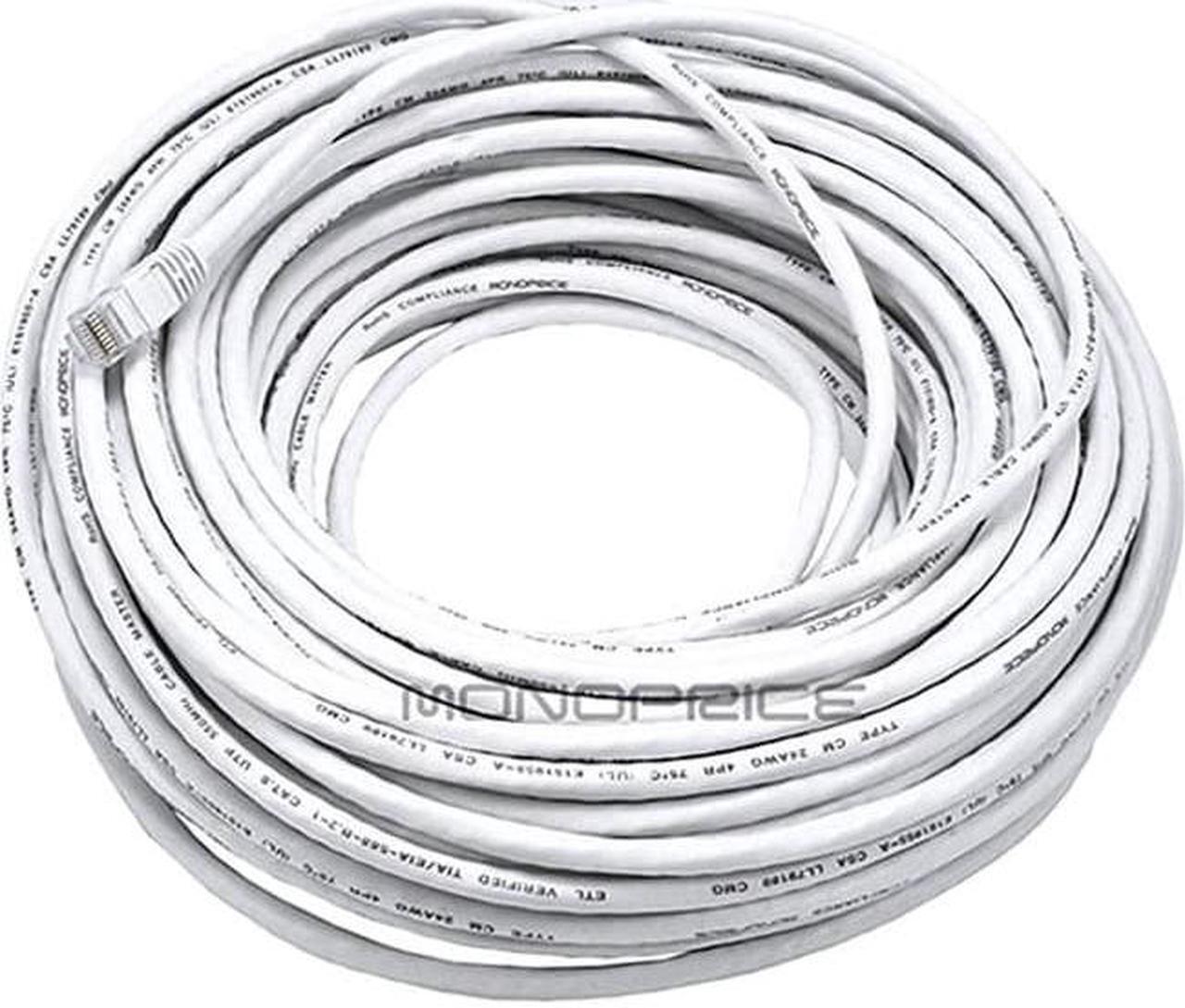 Alt view image 17 of 18 - Monoprice Cat5e Ethernet Patch Cable - 100 Feet - White | Network Internet Cord - RJ45, Stranded, 350Mhz, UTP, Pure Bare Copper Wire, 24AWG