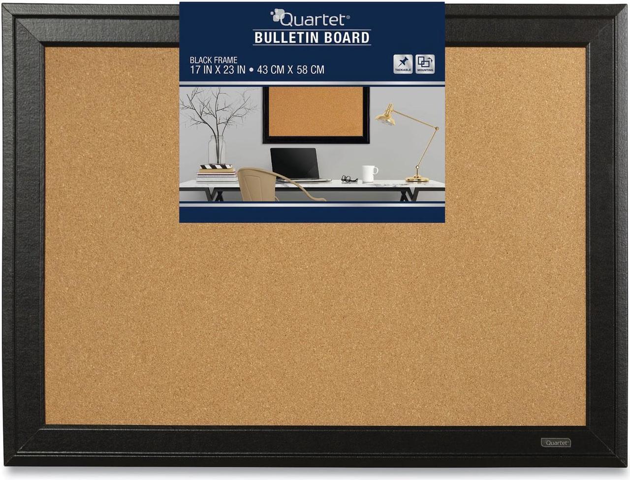 Alt view image 2 of 3 - Quartet cork Board Bulletin Board, 17 x 23, Framed corkboard, Black Frame, Decorative Hanging Pin Board, Perfect for Office & Home Decor, Home School Message Board or Vision Board (79281)