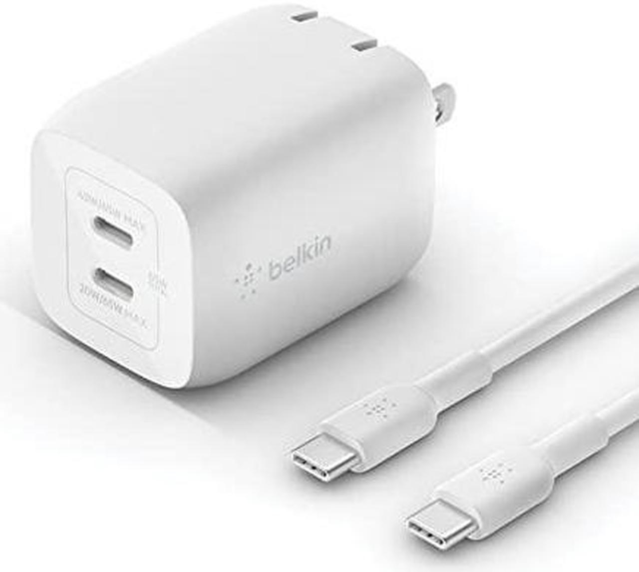 BELKIN WCH013dq2MWH-B6 White Dual USB-C GaN Wall Charger with PPS 65W + USB-C to USB-C Cable