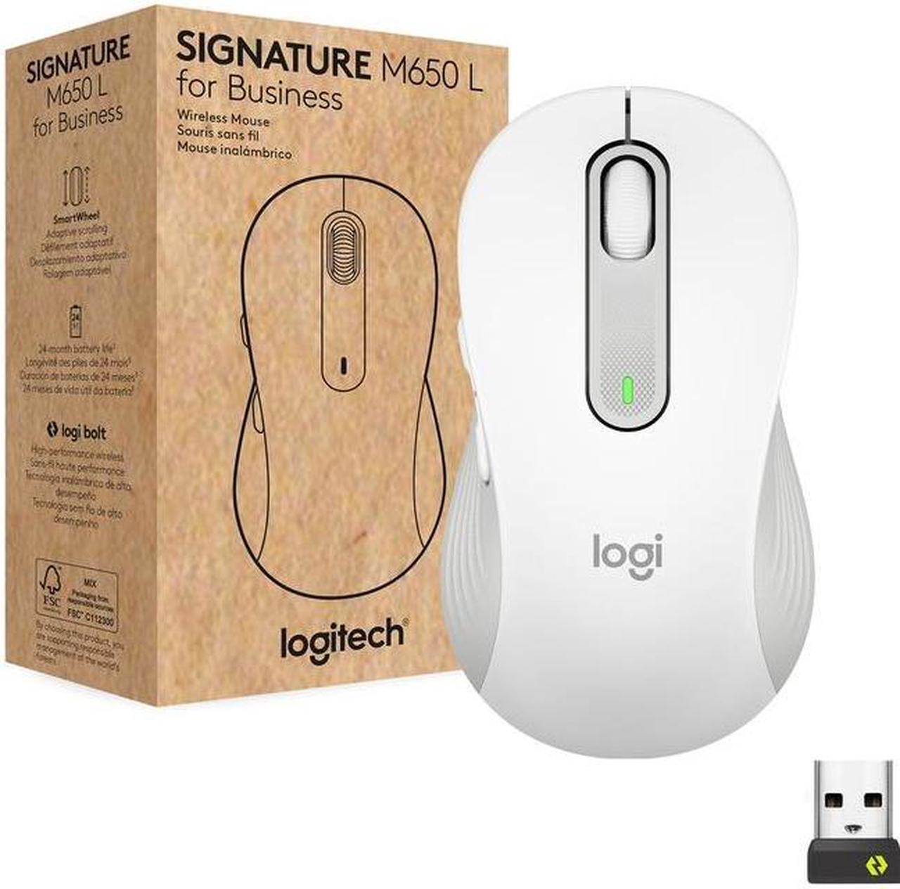 Logitech Signature M650 L Mouse - Wireless - Bluetooth/Radio Frequency - Off White - USB - 4000 dpi - Scroll Wheel - Large Hand/Palm Size - Right-handed Only