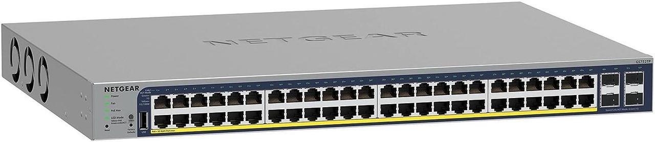 NETGEAR Gigabit Managed Ethernet SOHMART 52-Managed Switch with 4-Torts Switch+ (83W) | GS752TP