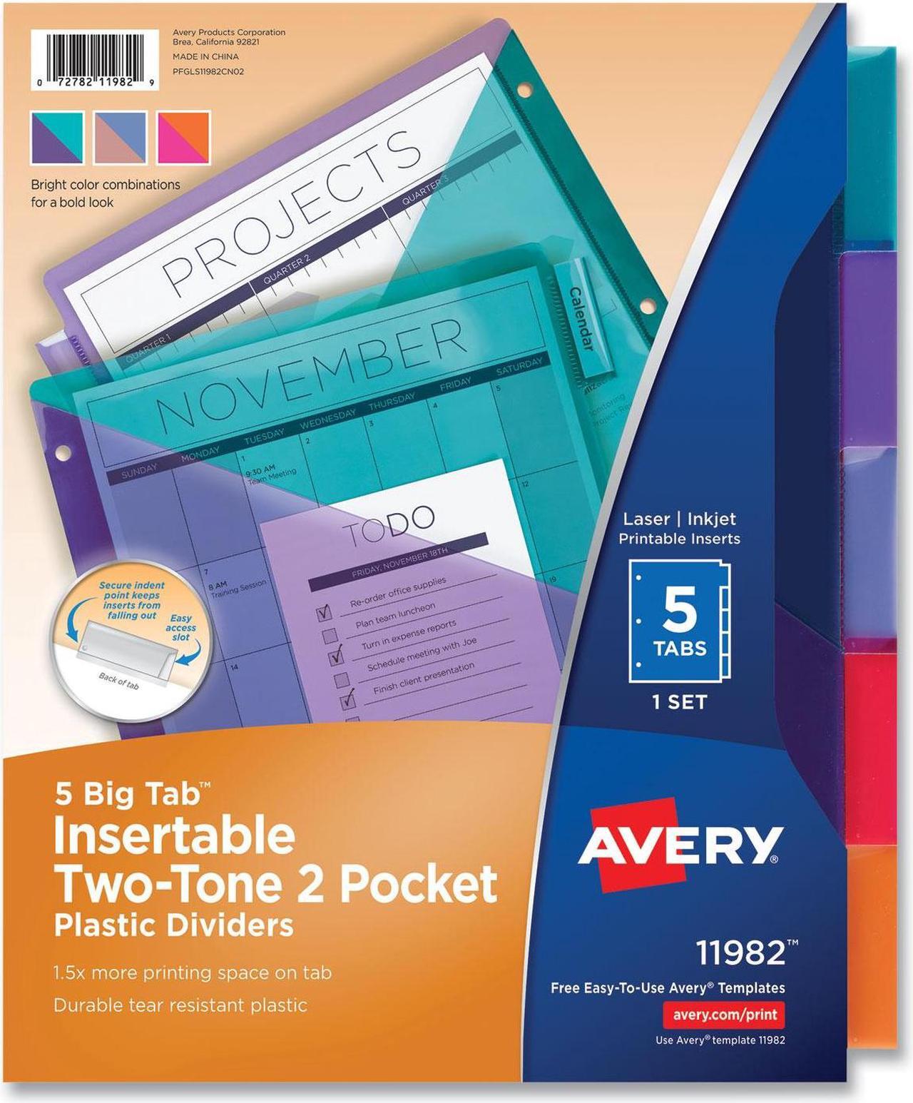 Alt view image 3 of 3 - avery big tab insertable plastic dividers, twotone colors, two pockets, 5tab set 11982