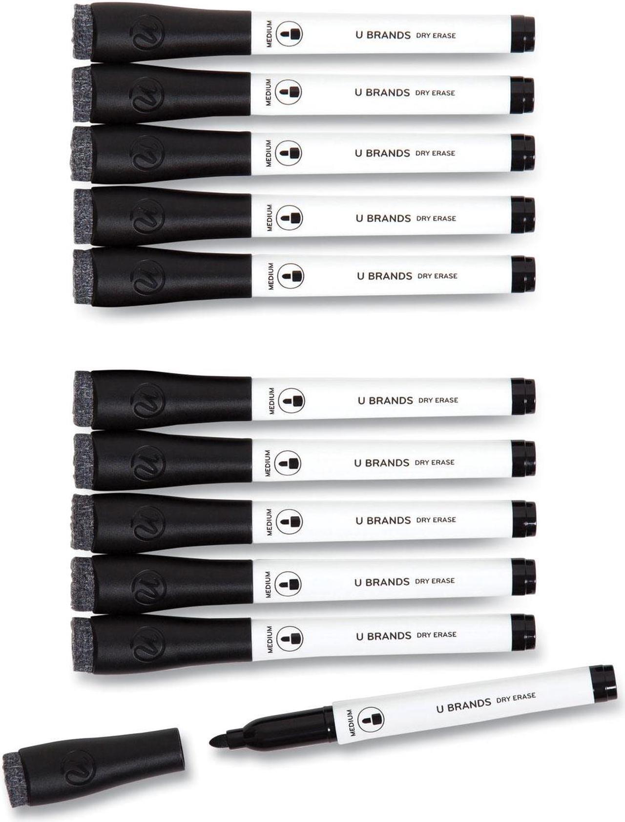 Alt view image 8 of 8 - U Brands Medium Point Low-Odor Dry-Erase Markers with Erasers Black Dozen 2922U00-12