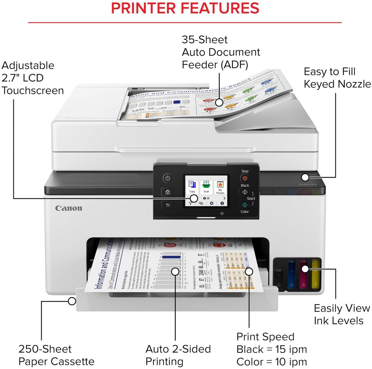 Alt view image 16 of 20 - Canon MAXIFY GX2020 Inkjet Printer Print Scan Copy Fax (6171C002)