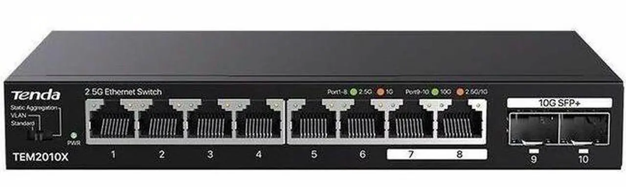 Alt view image 10 of 16 - Tenda Tem2010X  8 Port 2.5G Ethernet Switch Support Vlan & Static Link Aggregation  Unmanaged 2.5Gb Switch With 8 X 2.5G Ports & 2 X 10Gb Sfp Slots  80Gbps Switching Capacity  Fanless Metal Design
