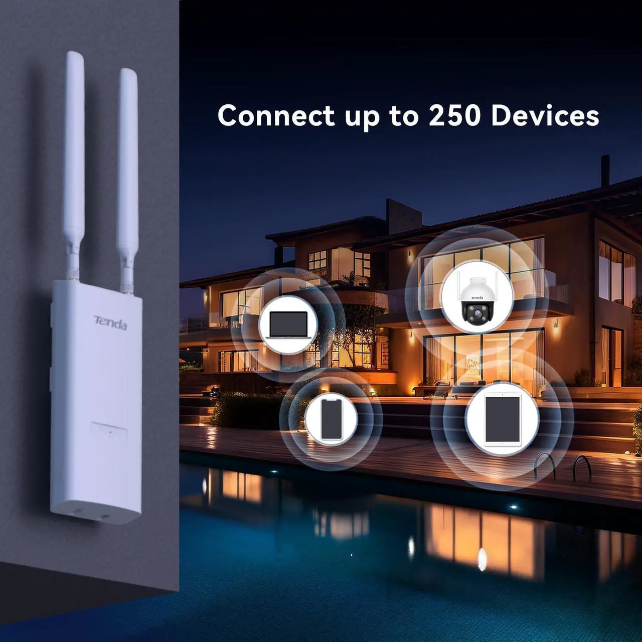 Alt view image 11 of 15 - Tenda OAP1200 Dual Band IEEE 802.11 a/b/g/n/ac 1.14 Gbit/s Wireless Access Point - Indoor/Outdoor - 2.40 GHz, 5 GHz - 2 x External Antenna(s) - External - MIMO Technology - Multi User MIMO - 1 x Netwo