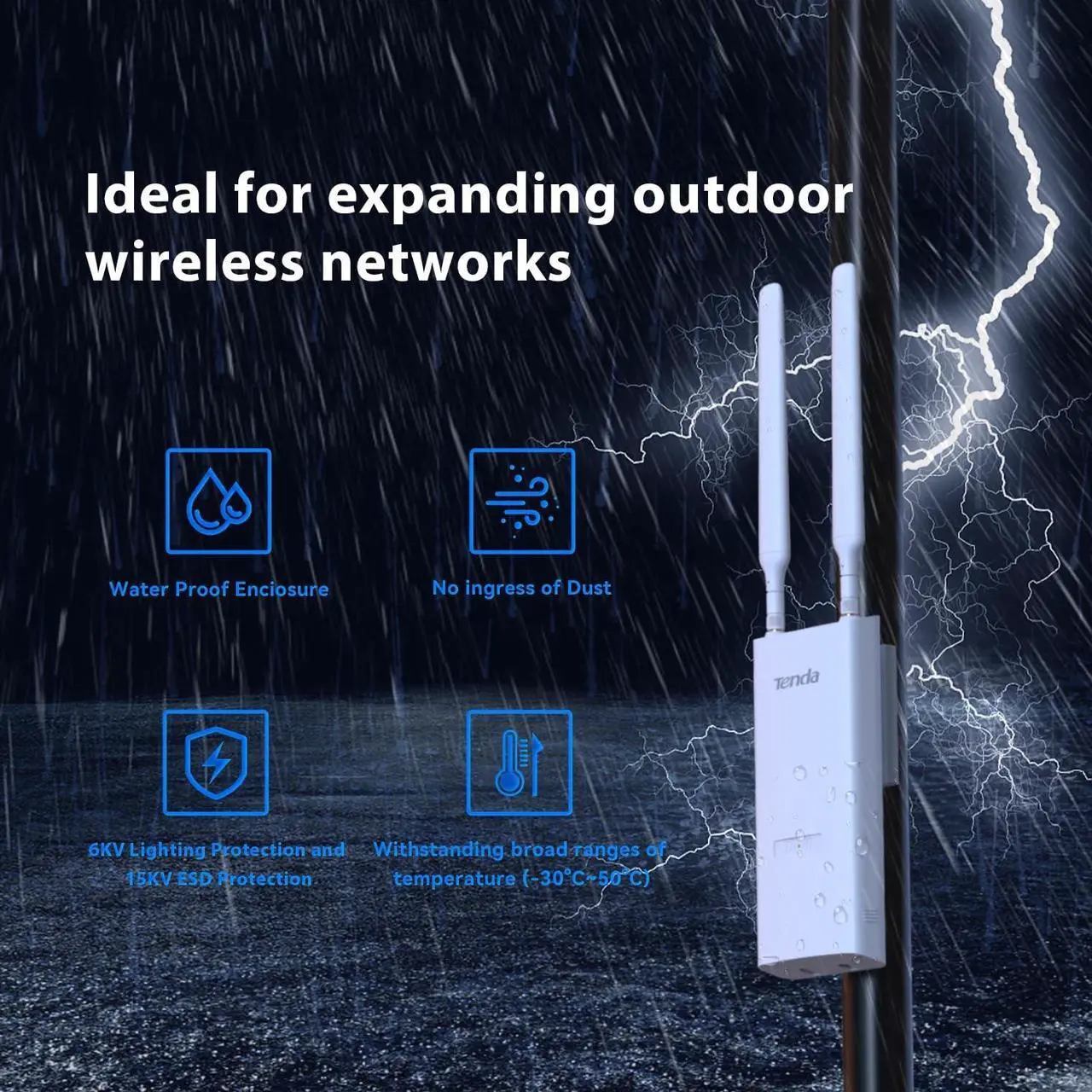 Alt view image 15 of 15 - Tenda OAP1200 Dual Band IEEE 802.11 a/b/g/n/ac 1.14 Gbit/s Wireless Access Point - Indoor/Outdoor - 2.40 GHz, 5 GHz - 2 x External Antenna(s) - External - MIMO Technology - Multi User MIMO - 1 x Netwo