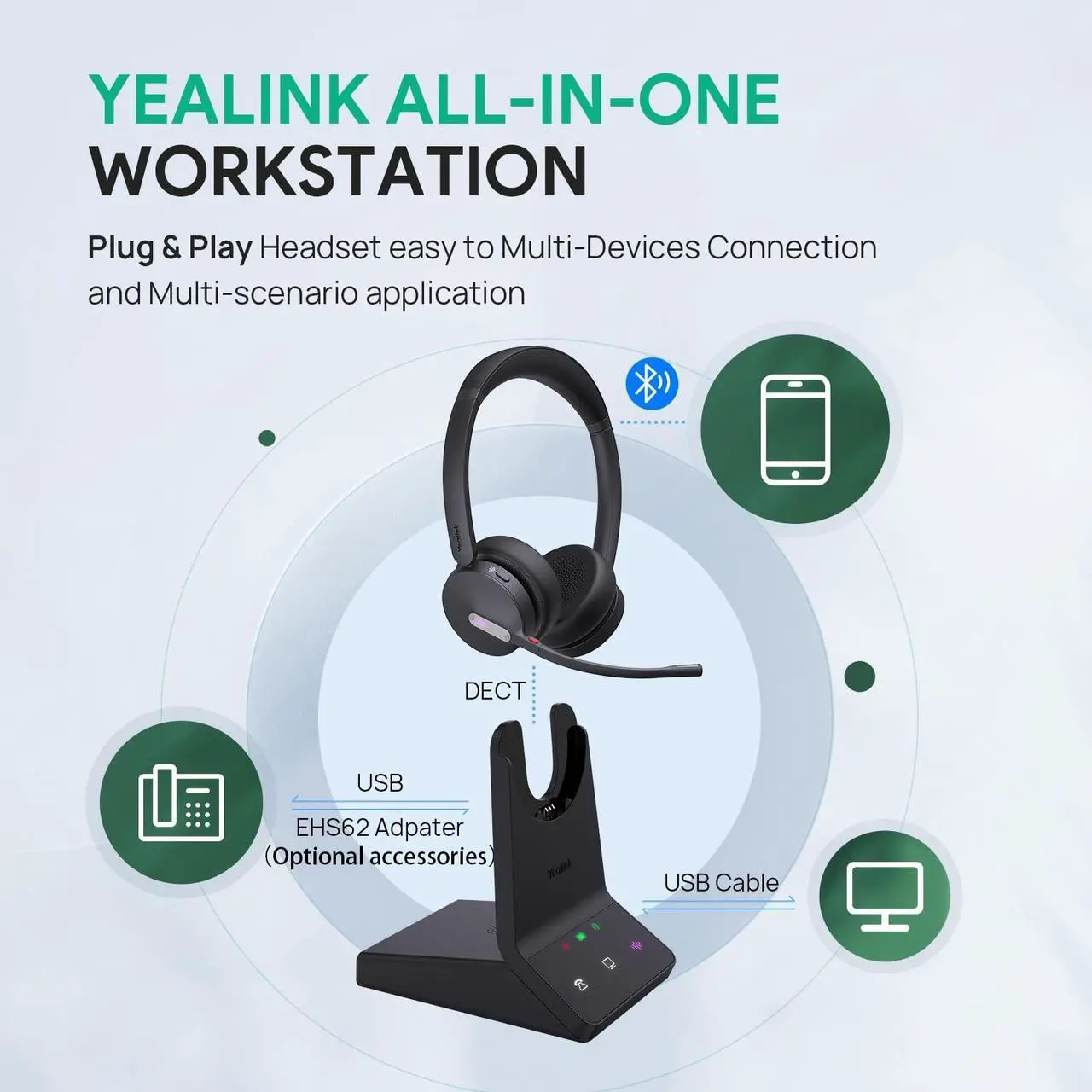 Alt view image 14 of 14 - Yealink WH64 Wireless Headset, DECT & Bluetooth Dual-Mode 606 ft Range for Teams